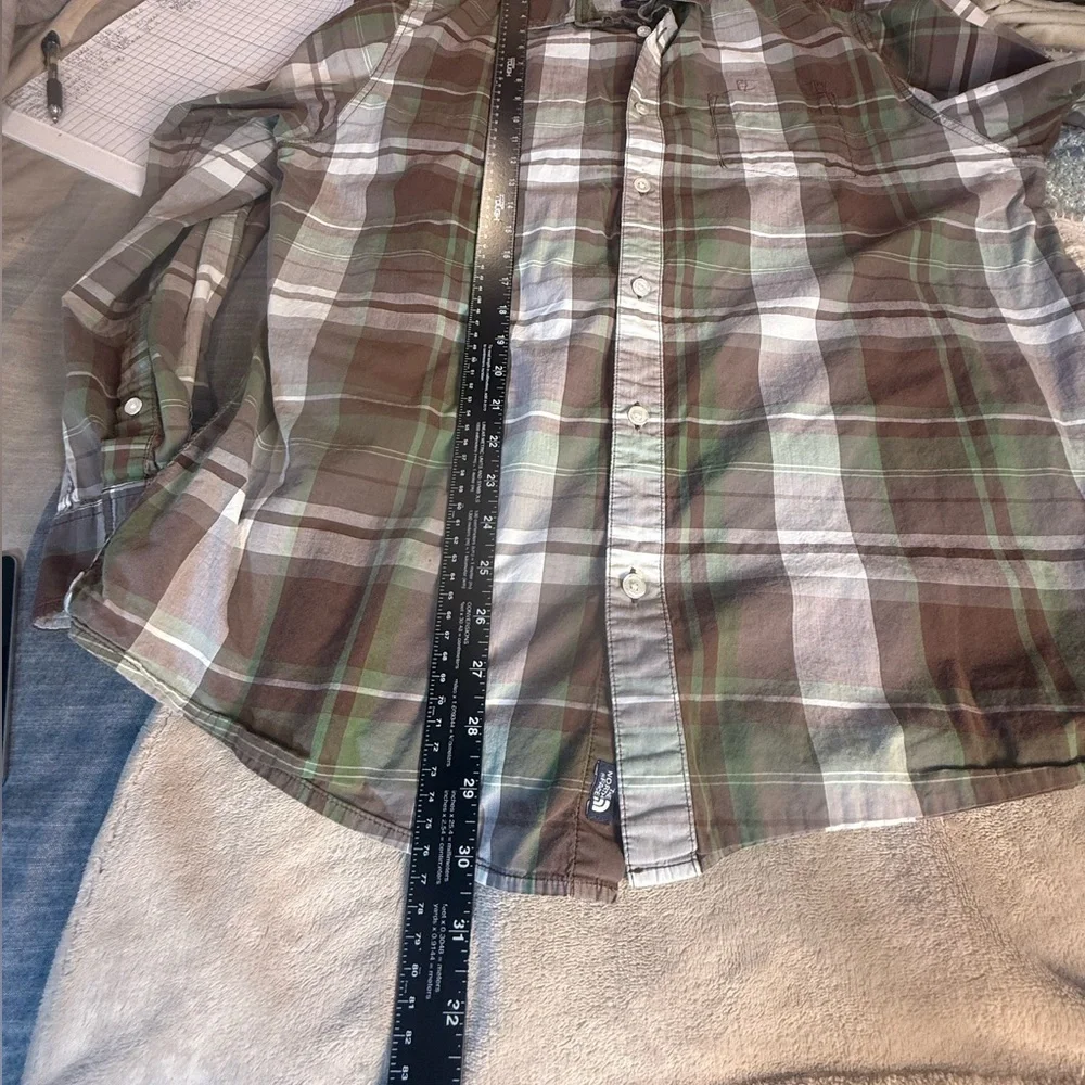 The North Face Plaid Long Sleeve Button Down Green Brown Cotton Shirt Men’s XL